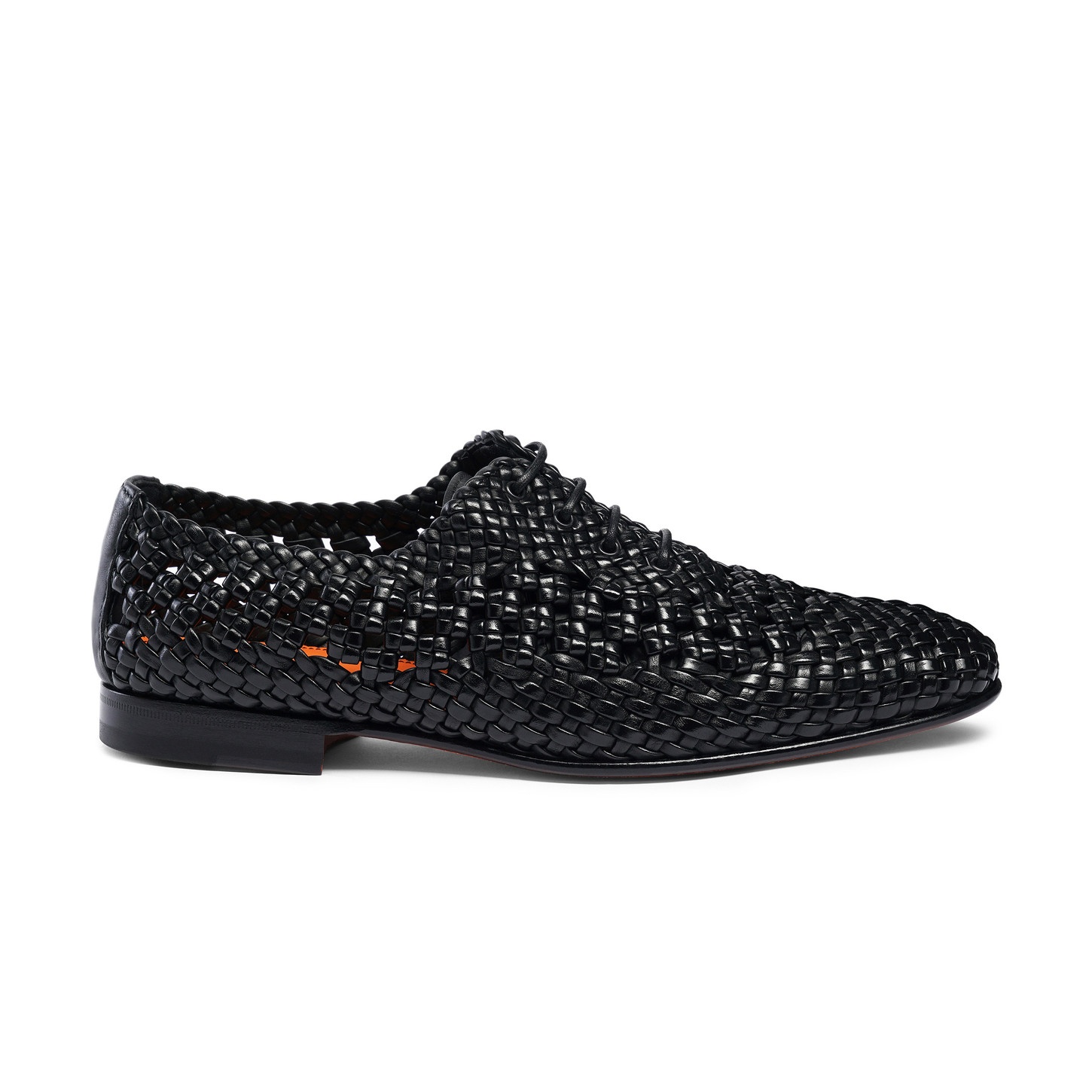 Men's black woven leather lace-up shoe - 1