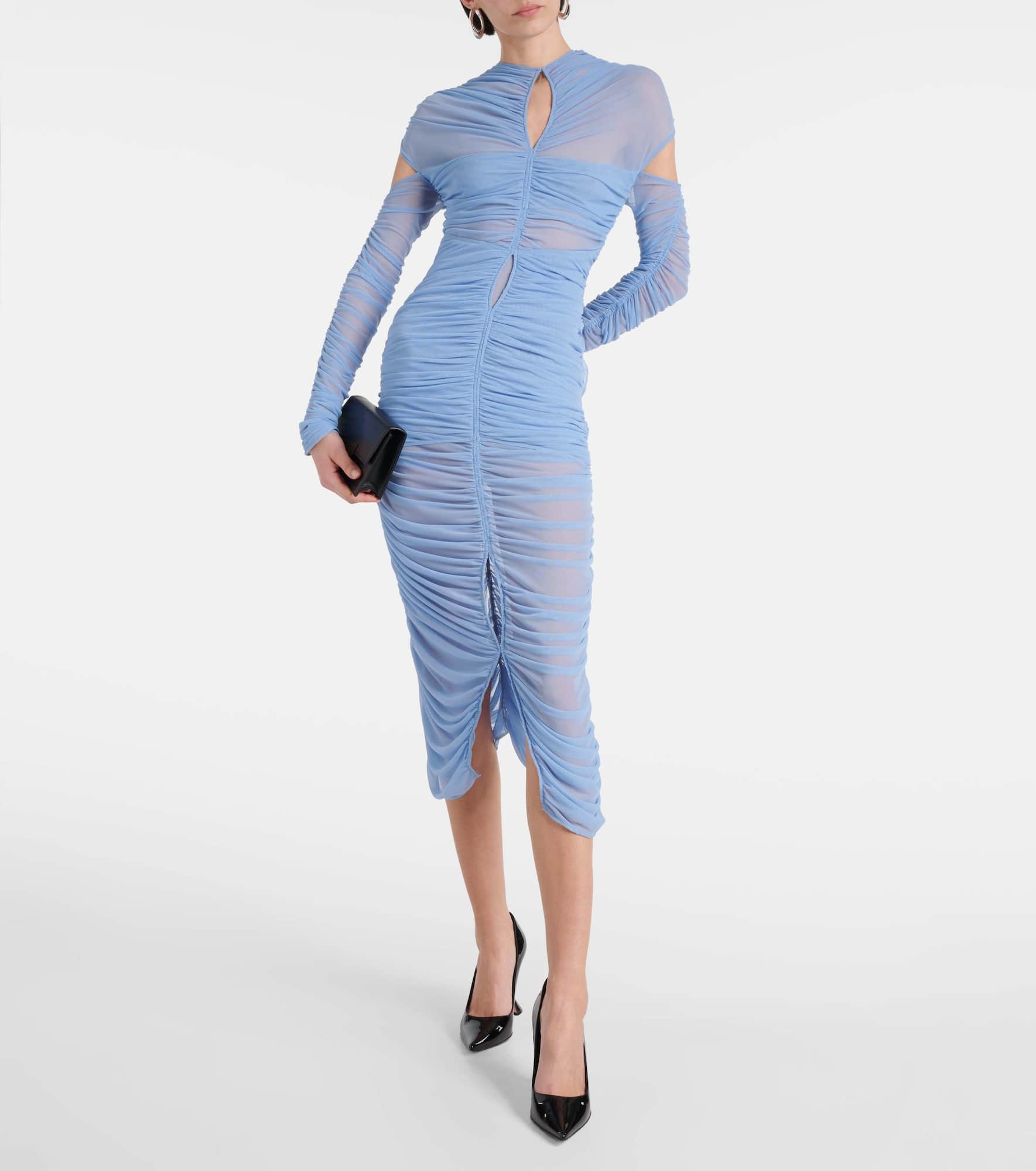Draped cutout mesh midi dress - 2