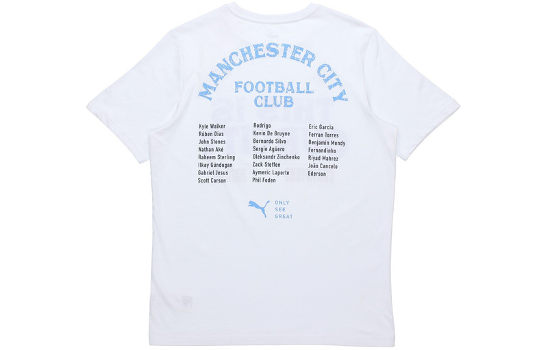 PUMA PUMA MCFC 20-21 Season Football Club Alphabet Printing Soccer/Football Sports Short Sleeve White 768 outlook
