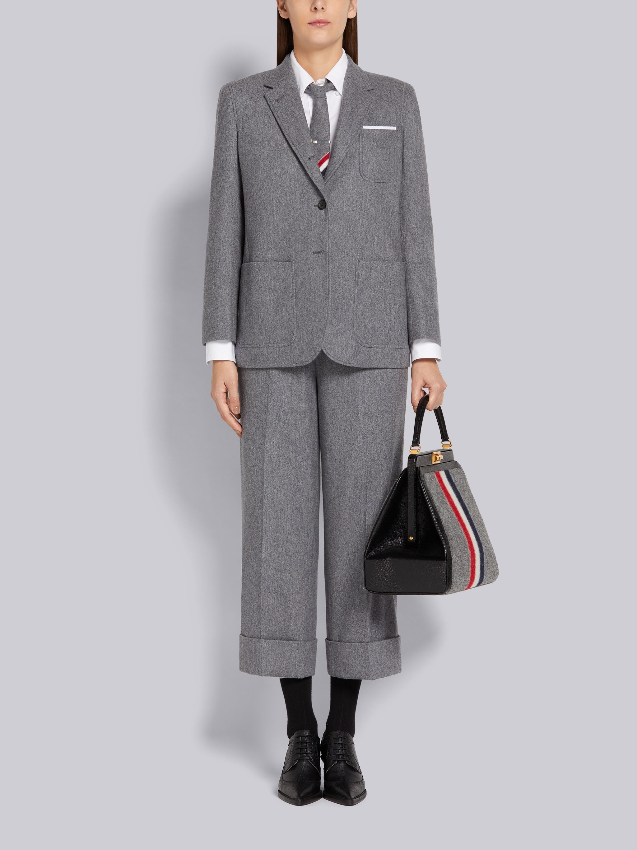 Medium Grey Lightweight Boiled Wool Engineered Stripe Sack Trouser - 4
