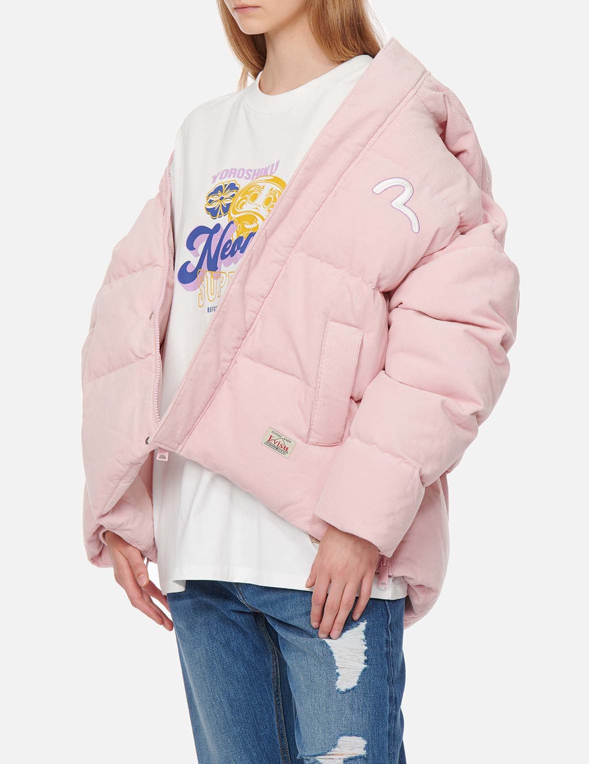 DENIM PATCHWORK CORDUROY DOWN JACKET - 4