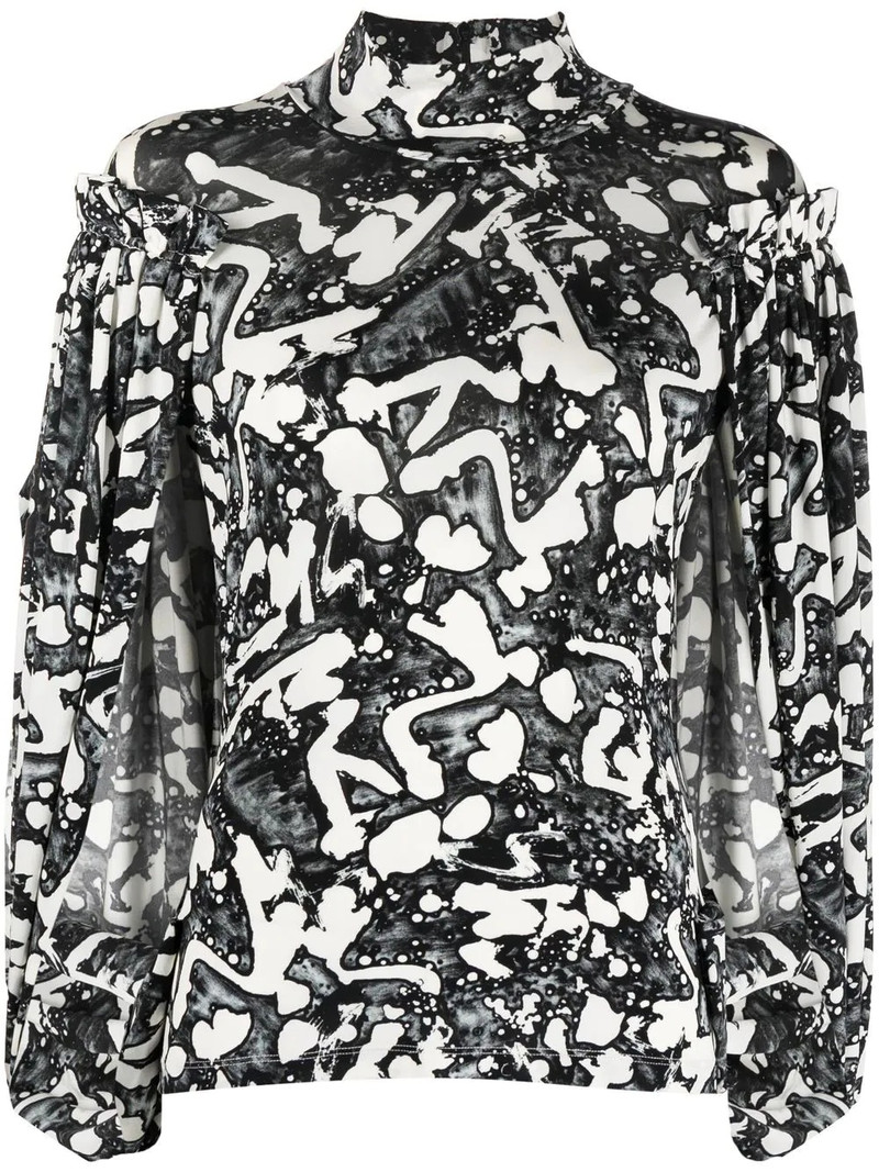 S by S Swan-print 슬리브 블라우스 1