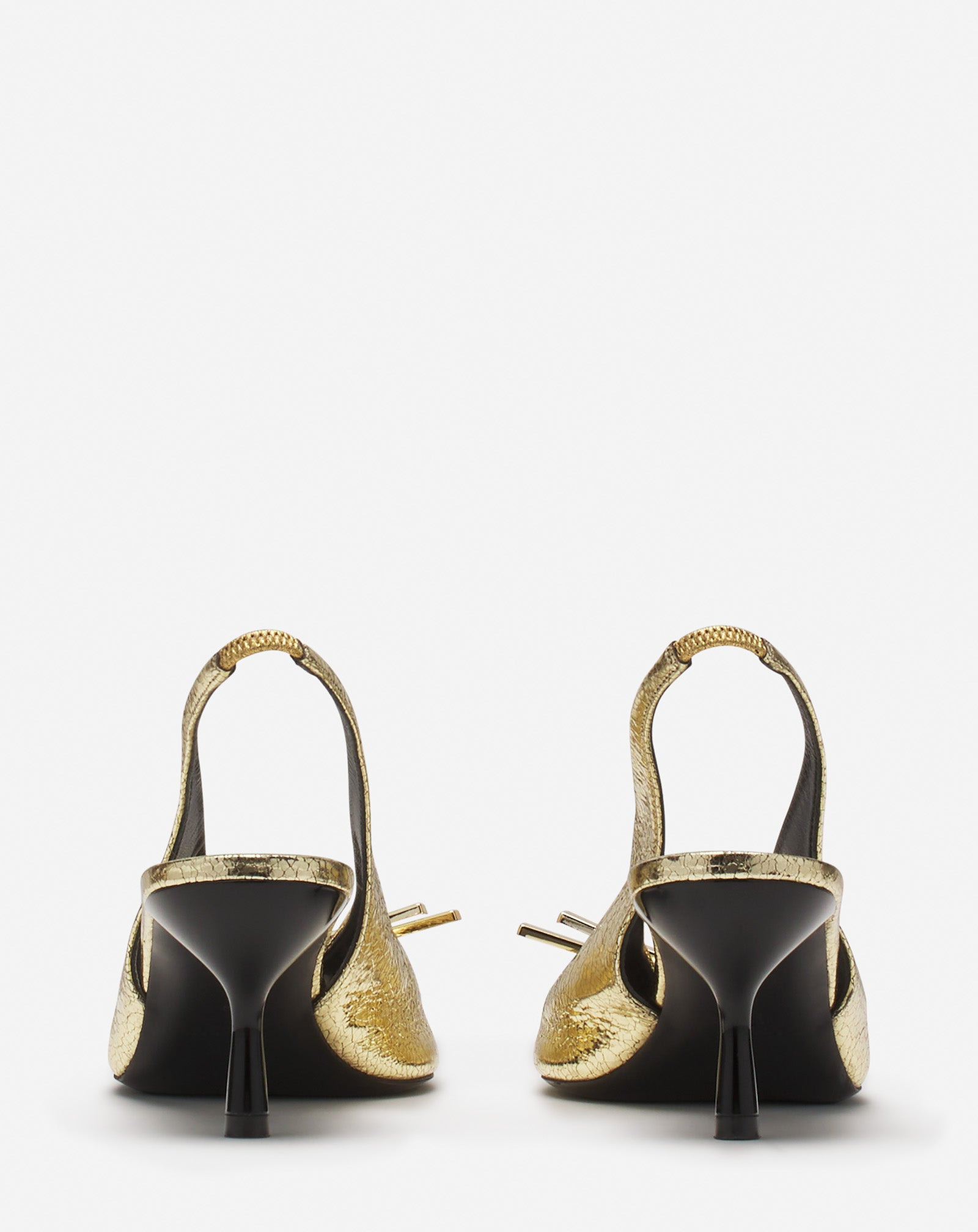 LANVIN BOW SLINGBACK PUMPS IN CRACKLED METALLIC LEATHER - 4