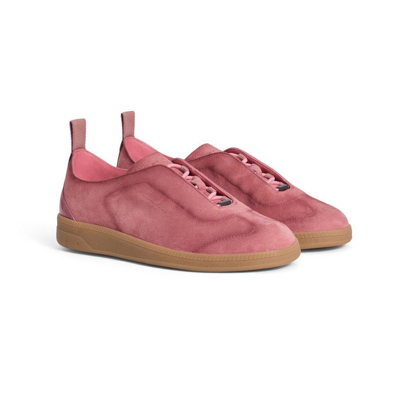 Santoni Women's pink suede sneaker outlook