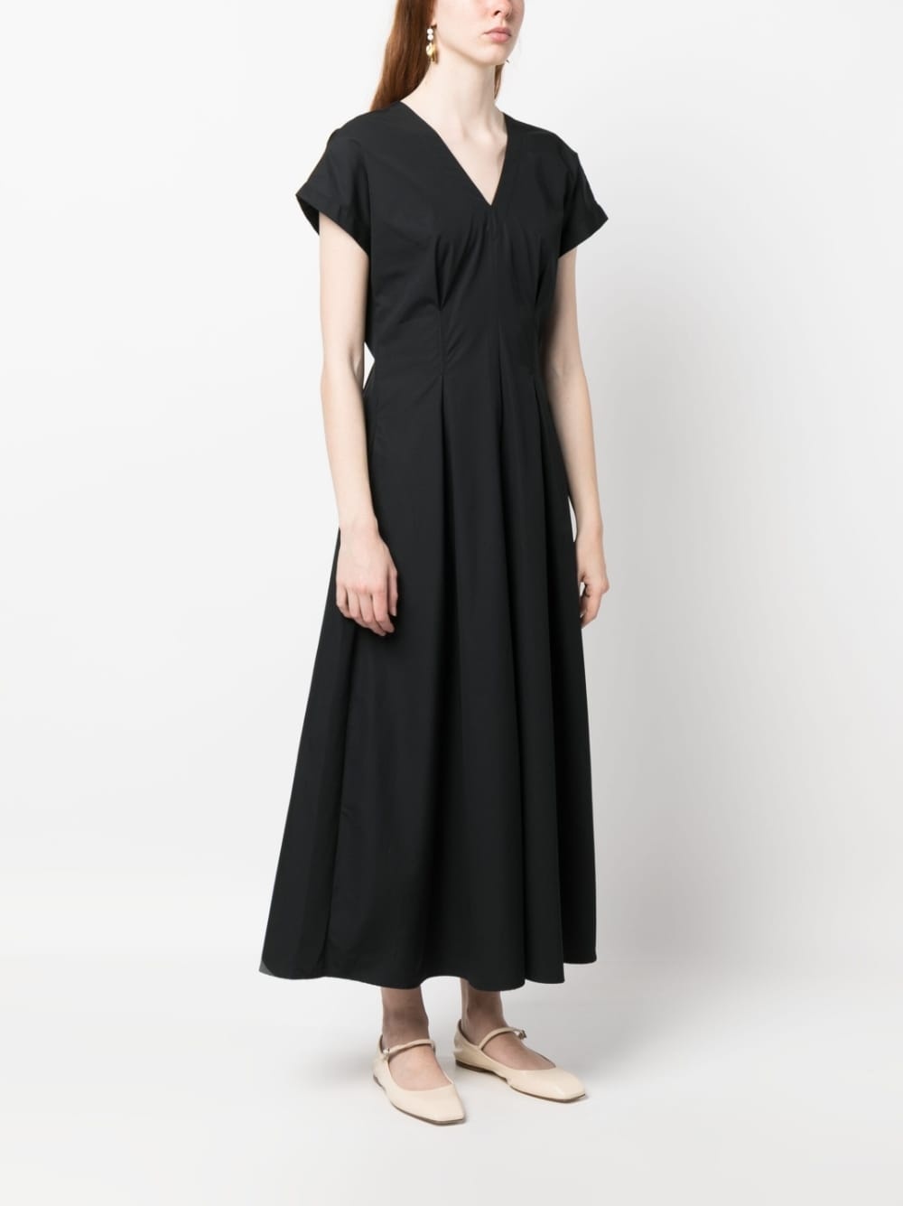 short-sleeve pleated long dress - 3