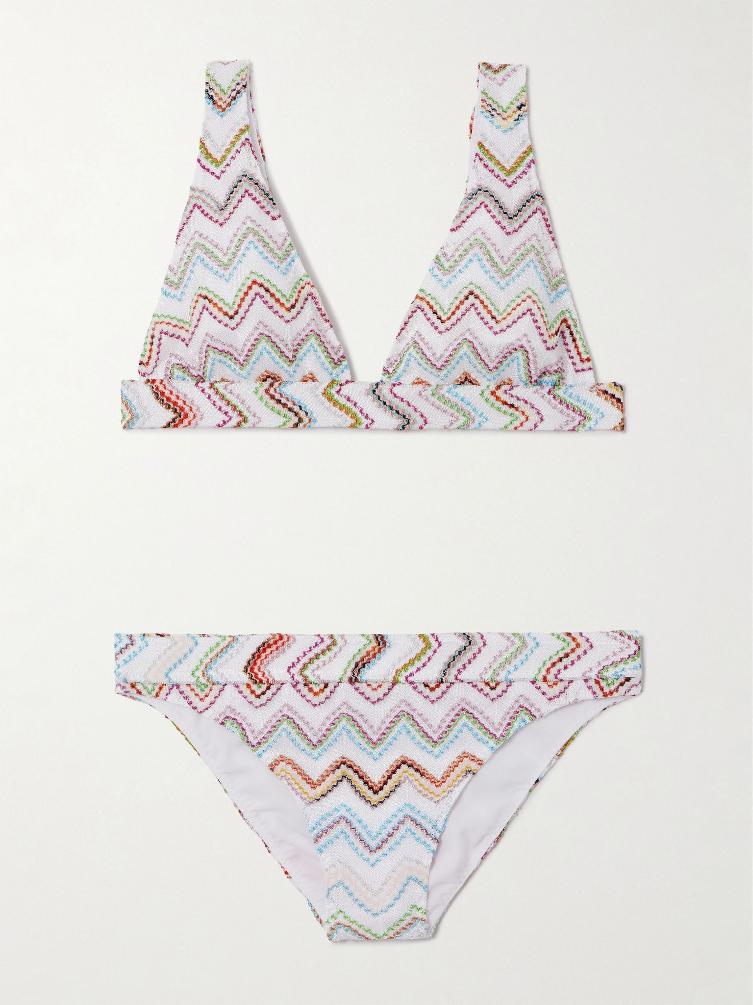 Striped metallic crochet-knit bikini White - 1