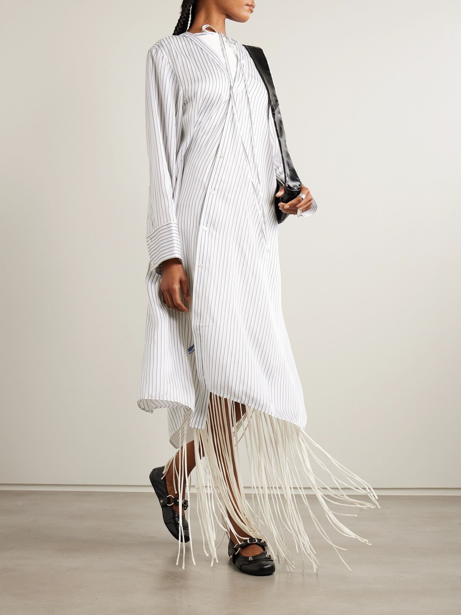 Asymmetric printed striped satin midi dress Blue - 4