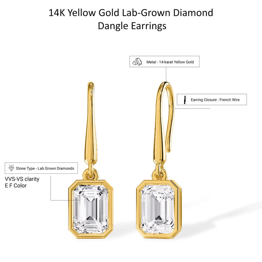 Diamond2Deal - Diamond2Deal 14k Yellow Gold 2.3 Ct Radiant Cut Lab Grown Diamond Drop & Dangle Earrings VVS-VS, E-F - 3