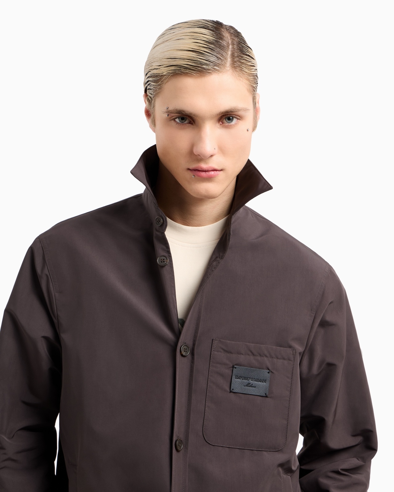 NYLON SHIRT JACKET WITH PATCH POCKET AND LOGO PATCH - 5