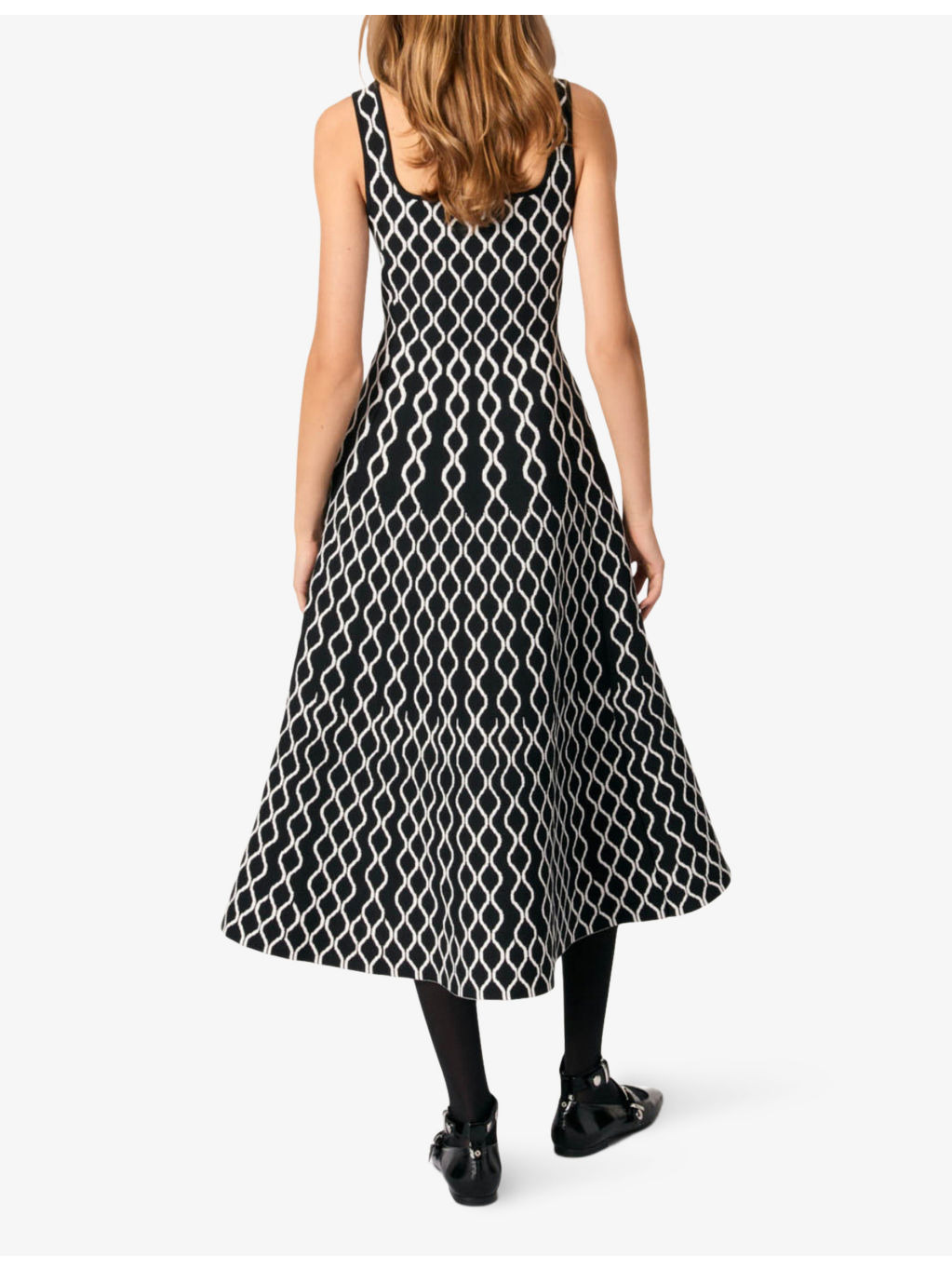 Grid-pattern square-neck knitted midi dress - 4