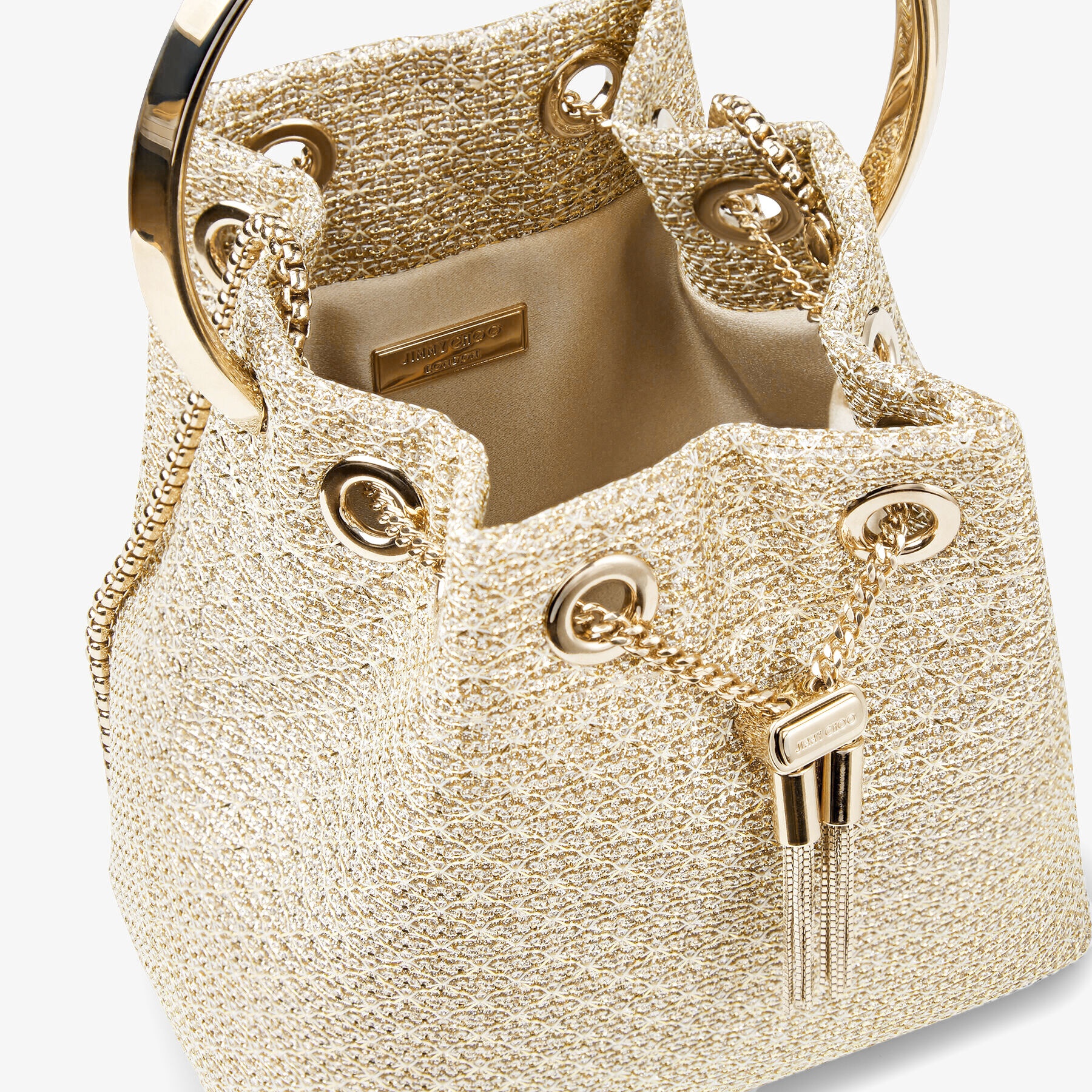 Bon Bon
Champagne Woven Sparkle Lurex Bag with Metal Bracelet Top Handle - 4