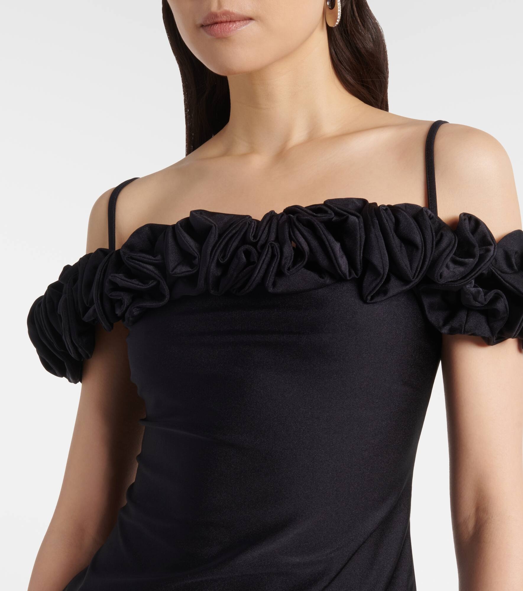 Ruffled off-shoulder cotton-blend top - 4