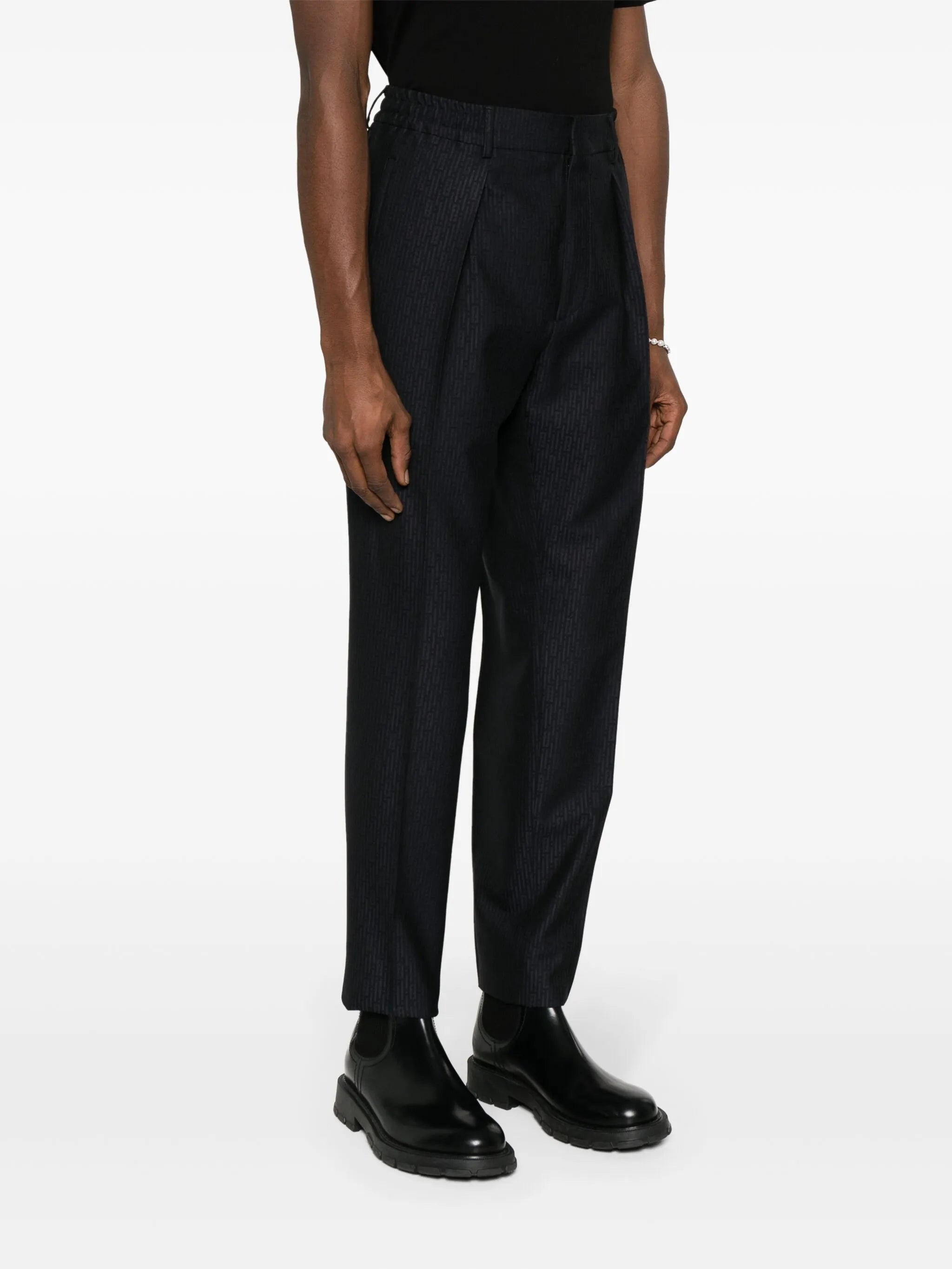 FF-jacquard Tapered Wool Trousers - 3