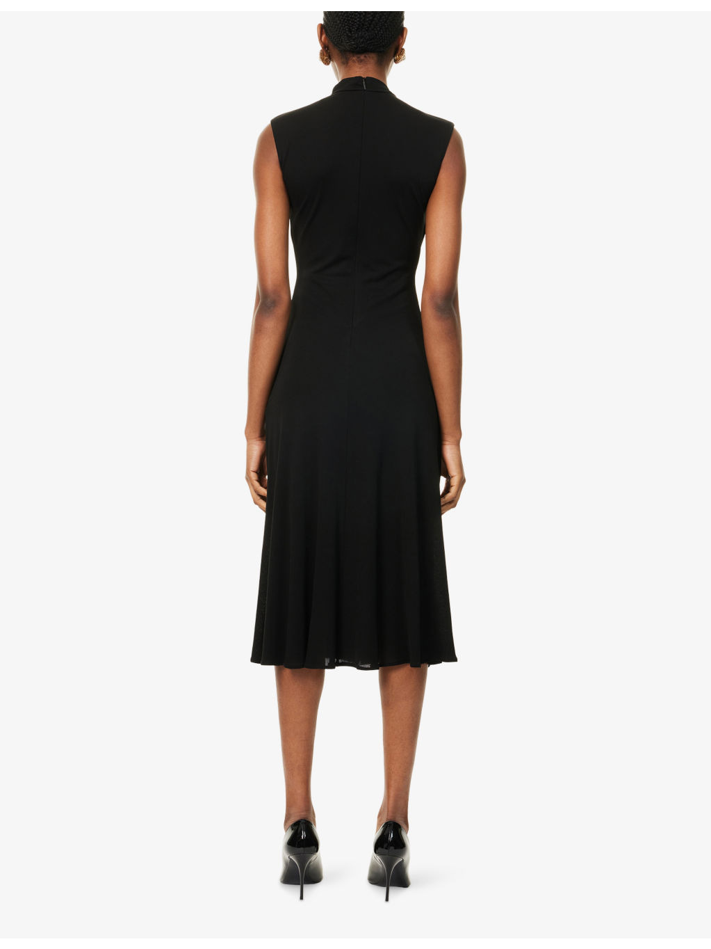 Gathered High Neck Woven Midi Dress - 4