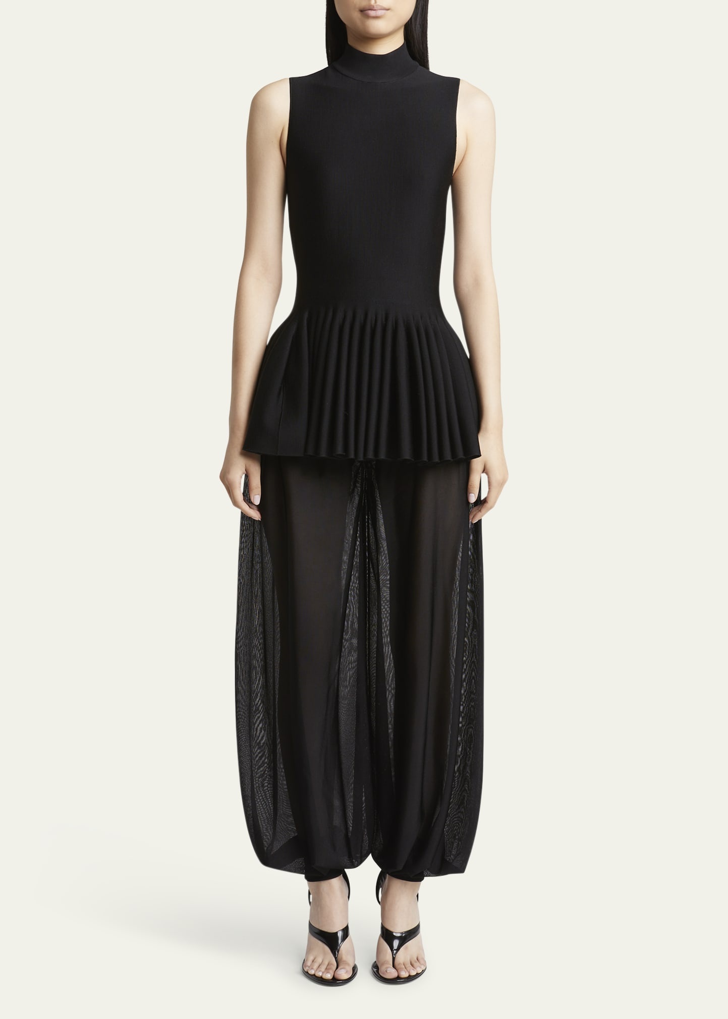 High-Neck Pleated Peplum Top - 2