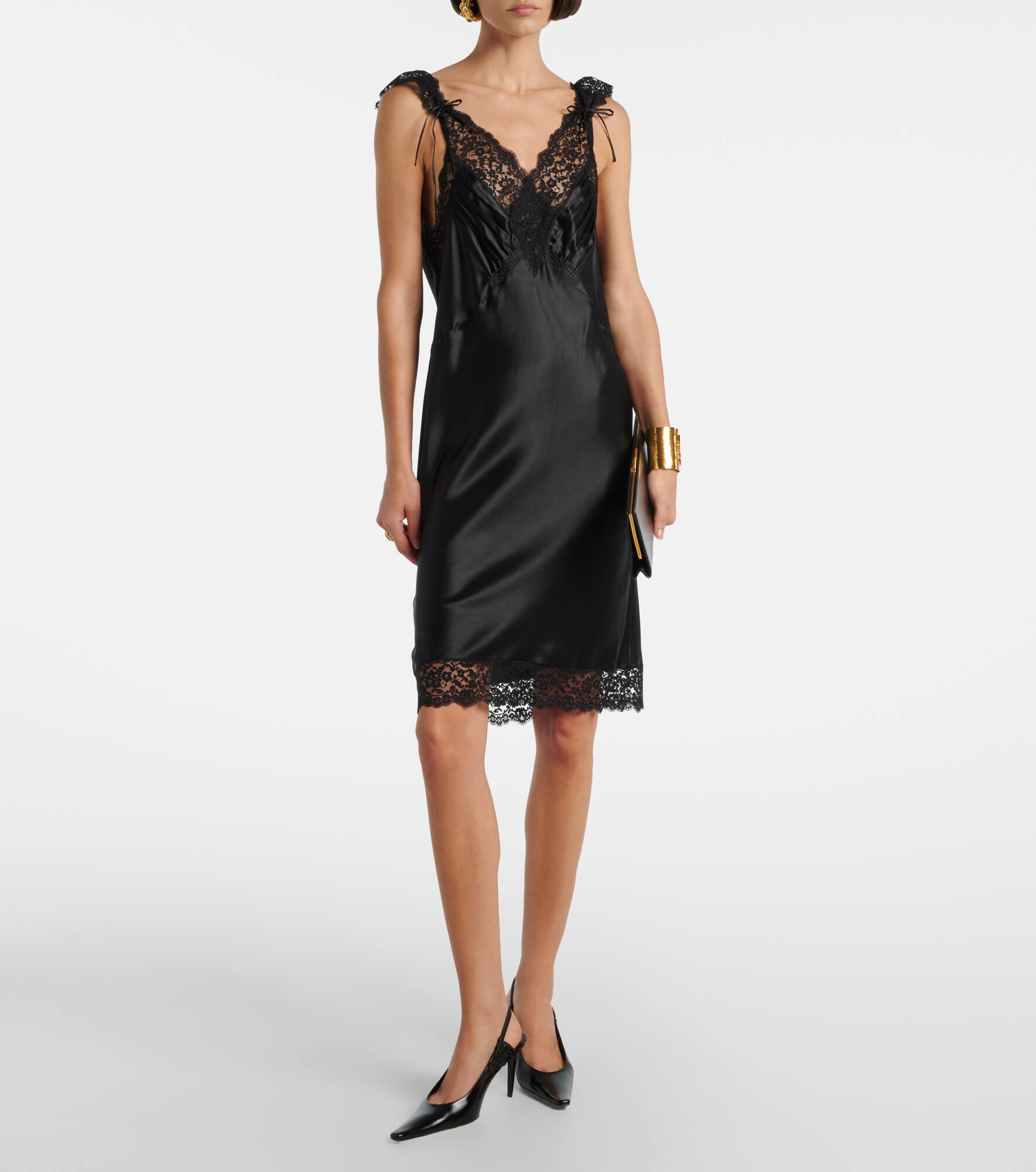 Lace-trimmed silk satin slip dress - 2