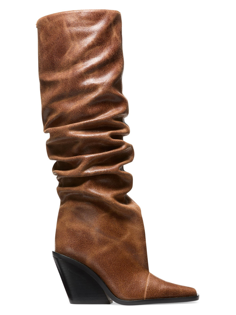 Women's Noemie Leather Wedge Boots - Luggage 1