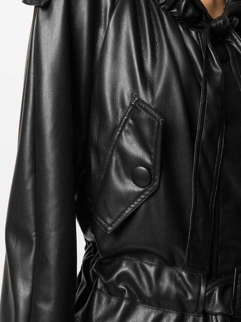 gathered faux leather coat - 5