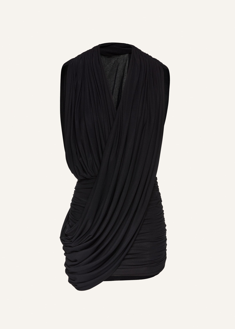 V neck draped mini dress in black 1