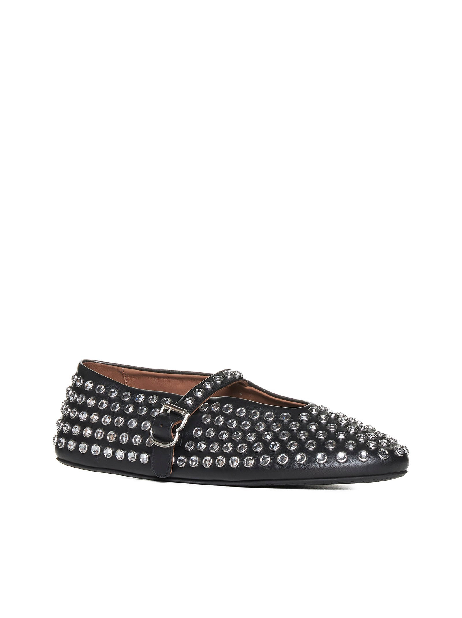 Rhinestoned leather ballet flats - 2