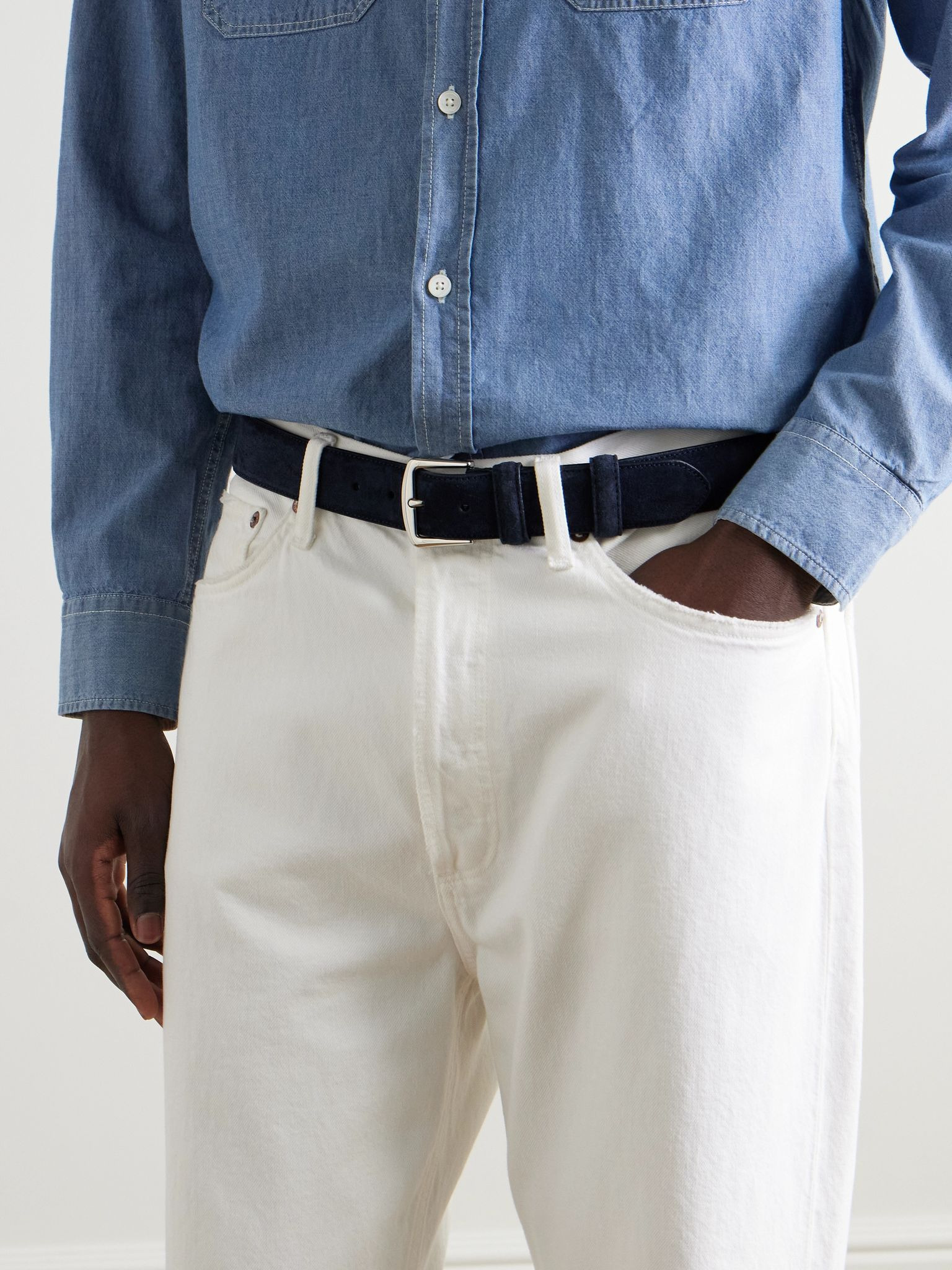 3.5cm Midnight-Blue Suede Belt Blue - 3