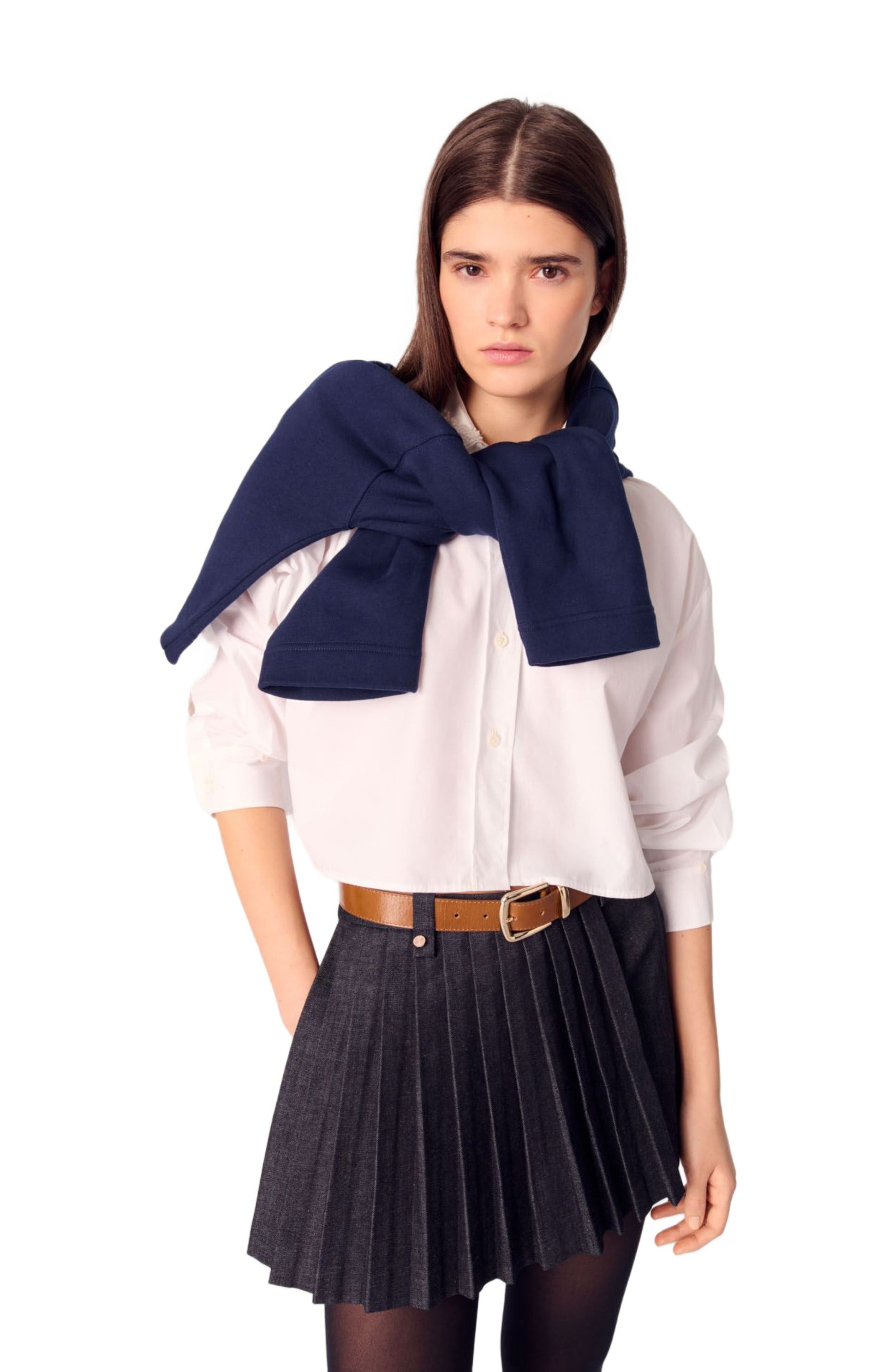 maje Layered-effect pleated denim shorts in Black at Nordstrom - 4