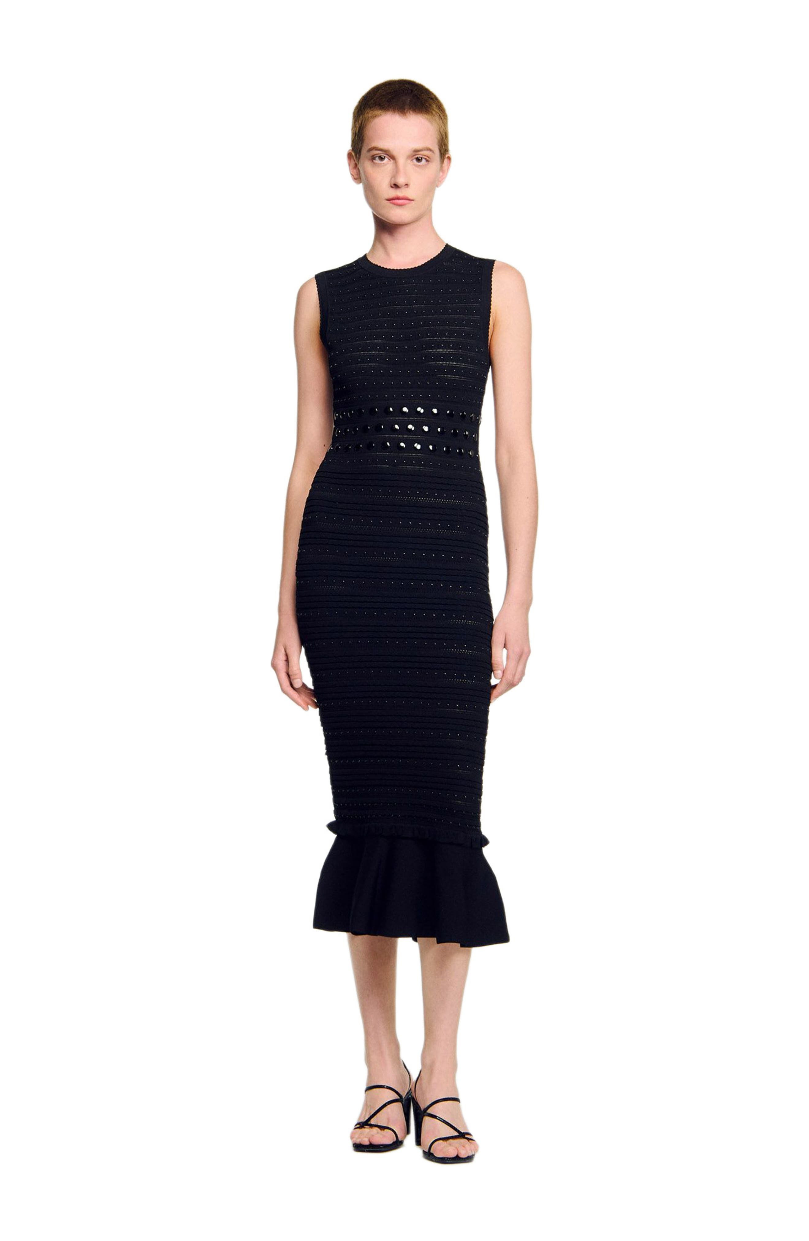 SANDRO Knit maxi dress with studs in Black at Nordstrom - 6
