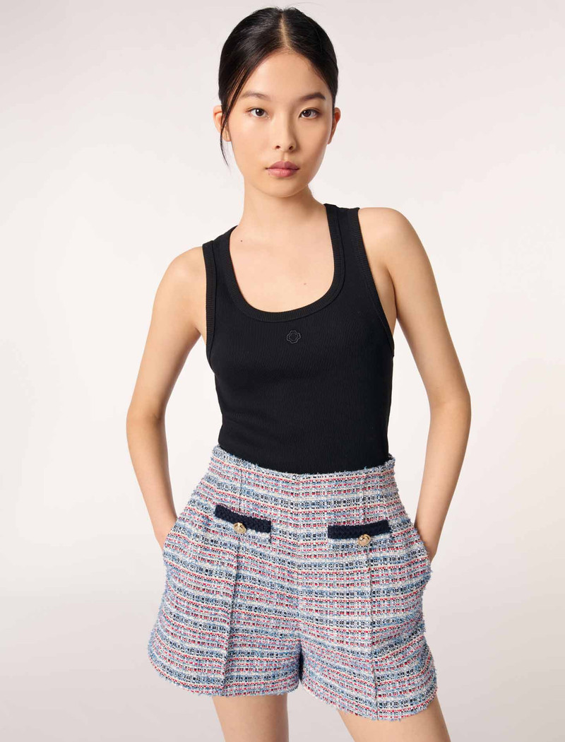 Tweed shorts with contrasting trim 6