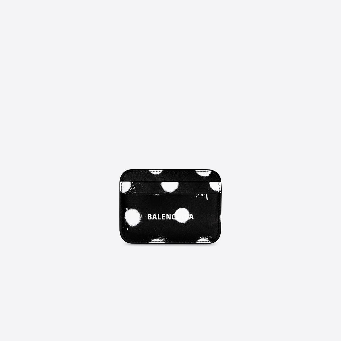 Women's Cash Card Holder In Sprayed Polka Dots Printed Smooth Calfskin  in Black - 1