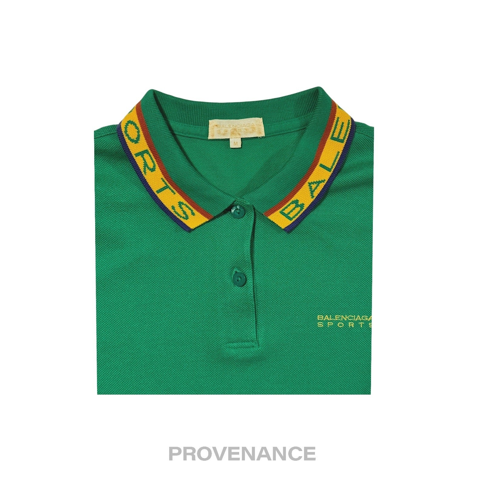 Balenciaga Sports Pique Polo Shirt - Green Embroidered M - 5