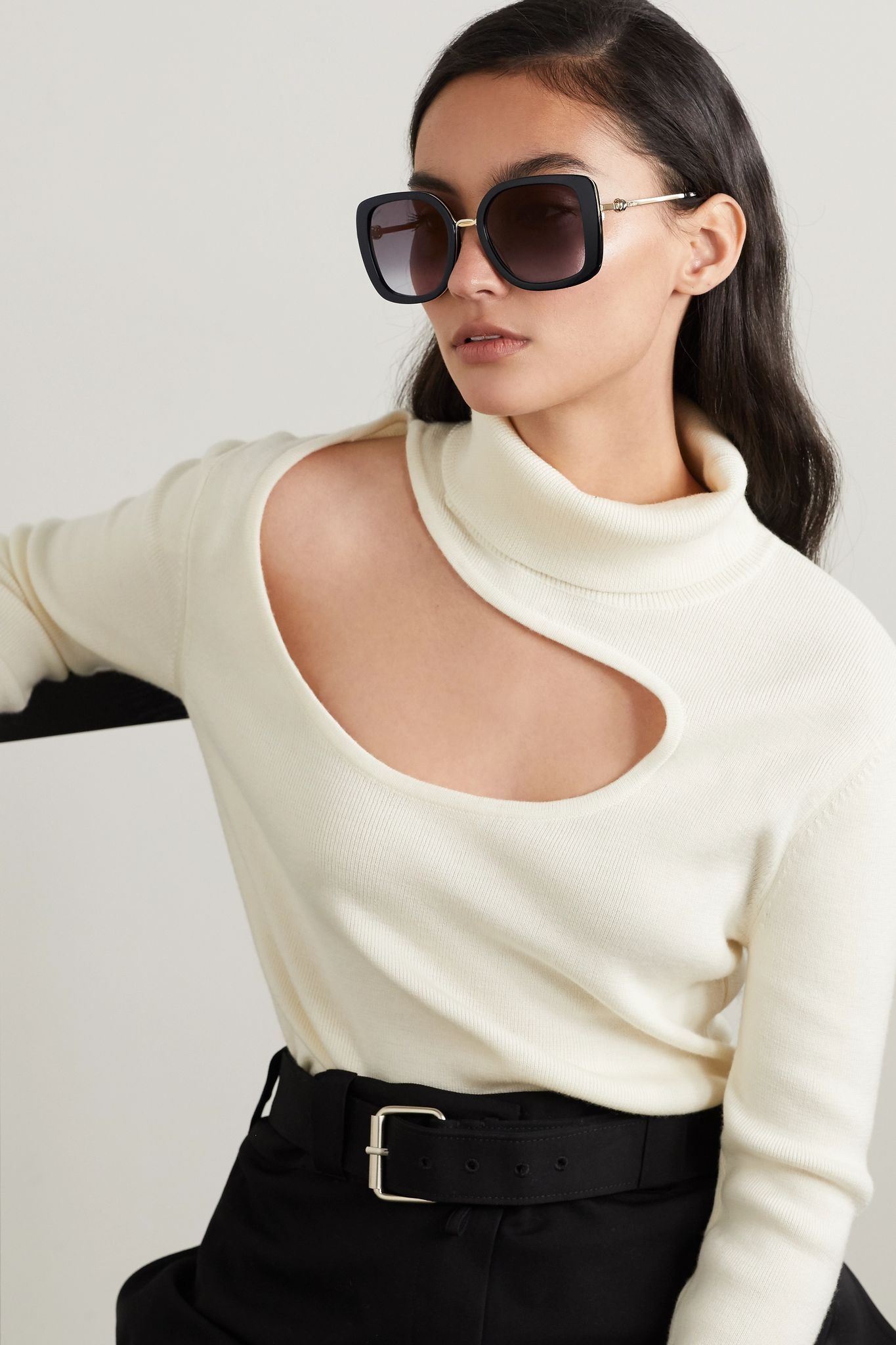 Square-frame acetate and gold-tone sunglasses - 2