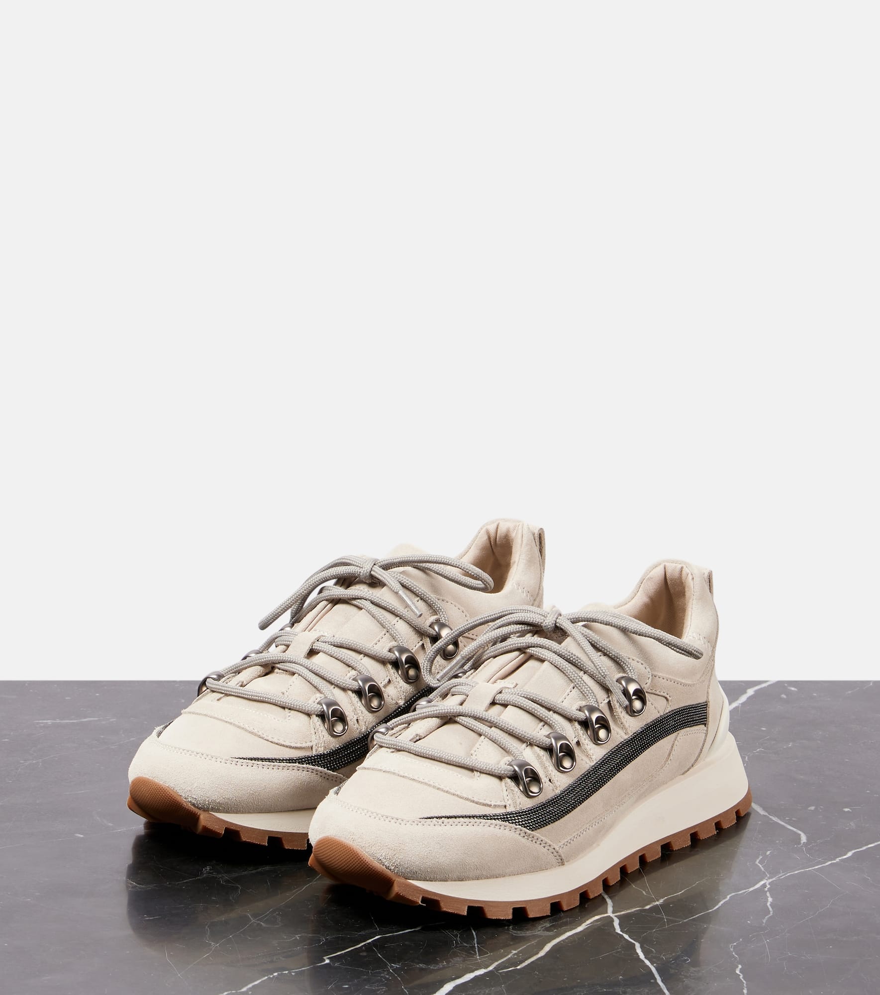 Monili embellished suede sneakers - 5