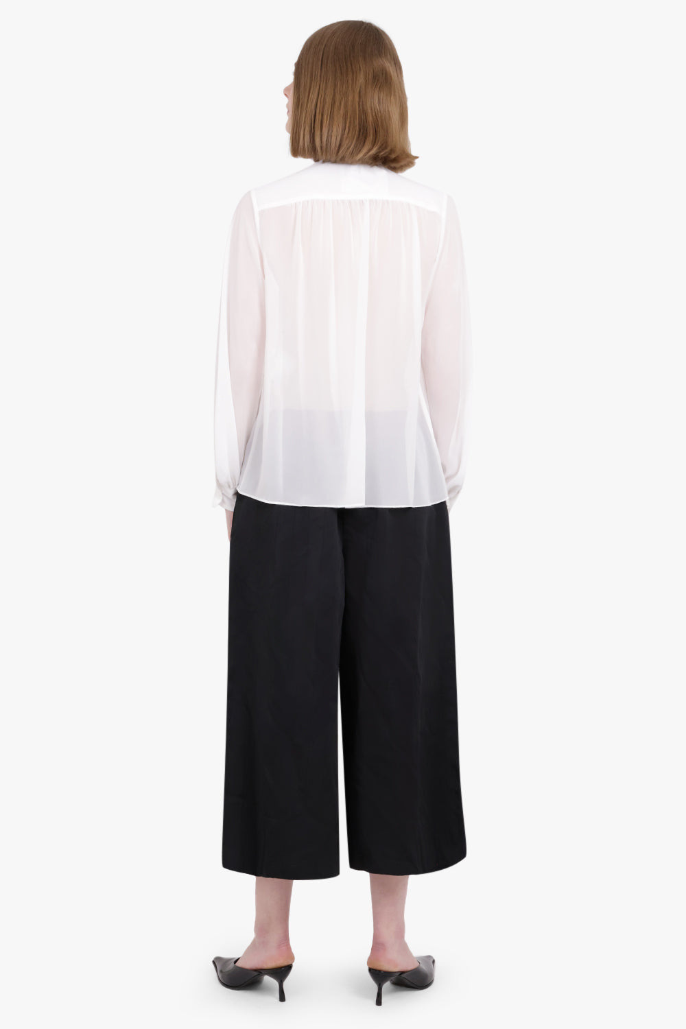 SHEER RUFFLE DETAIL L/S SHIRT | WHITE - 4