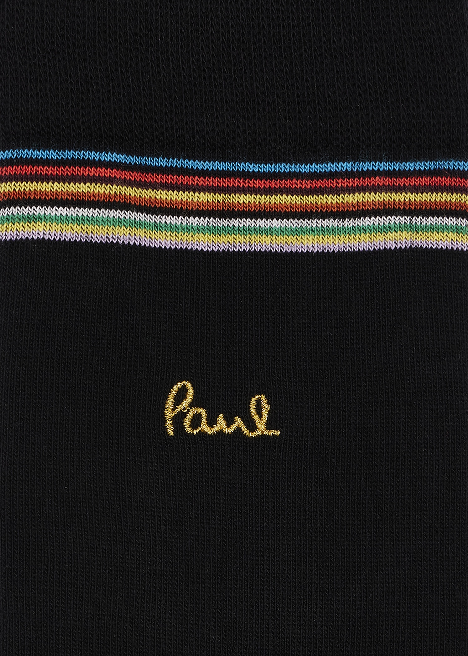 Black Gold Embroidered Logo Stripe Trim Cotton-Blend - 3