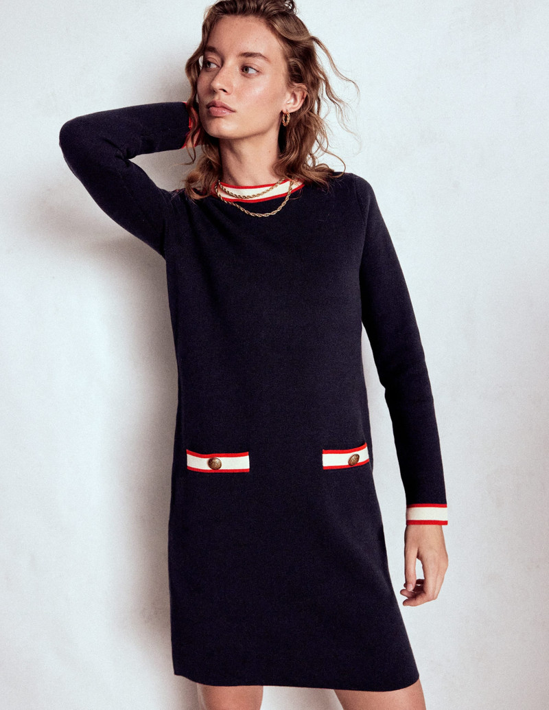 Holly Knitted Shift Dress-Navy 6