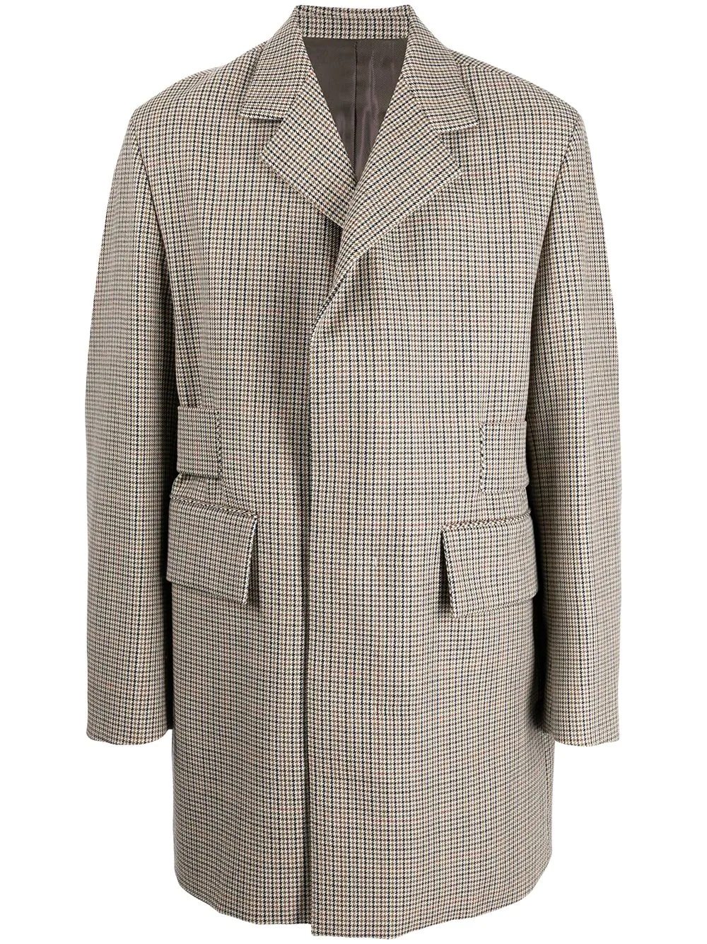 fine-checked concealed-fastening coat - 1