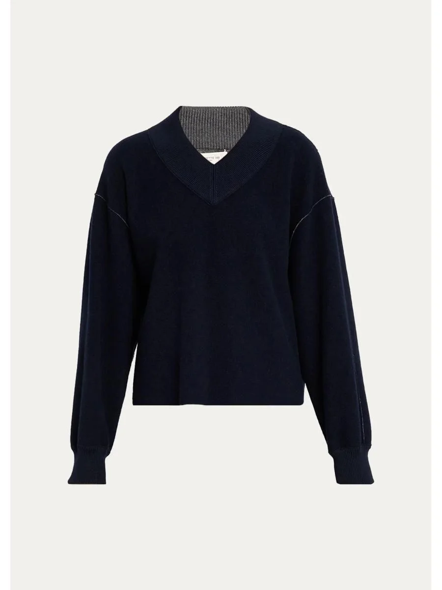 V-Neck Reversible Knit Sweater - 1