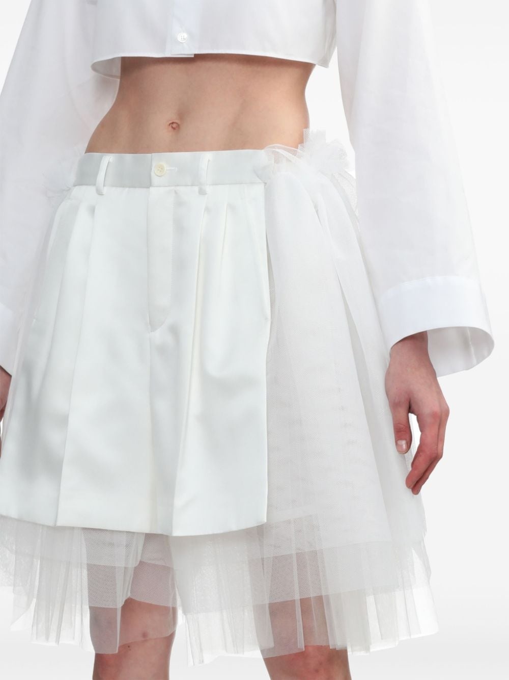 tulle-overlay tailored shorts - 5