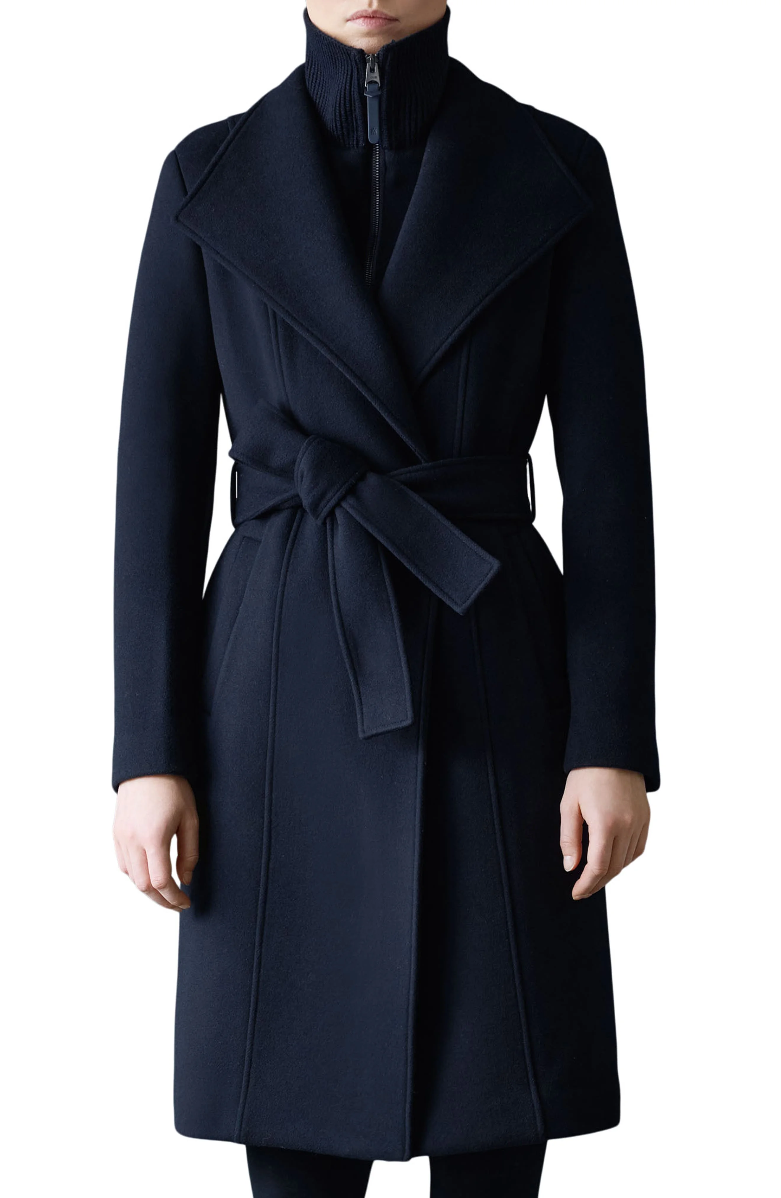 Mackage Norita Belted Double Face Wool Coat with Wool Blend Bib in Navy at Nordstrom - 1