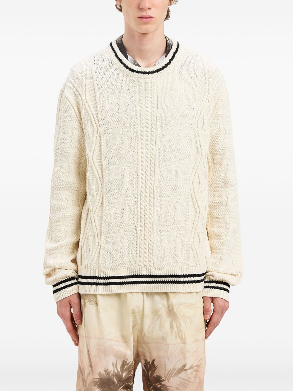curved-logo cable-knit sweater - 3