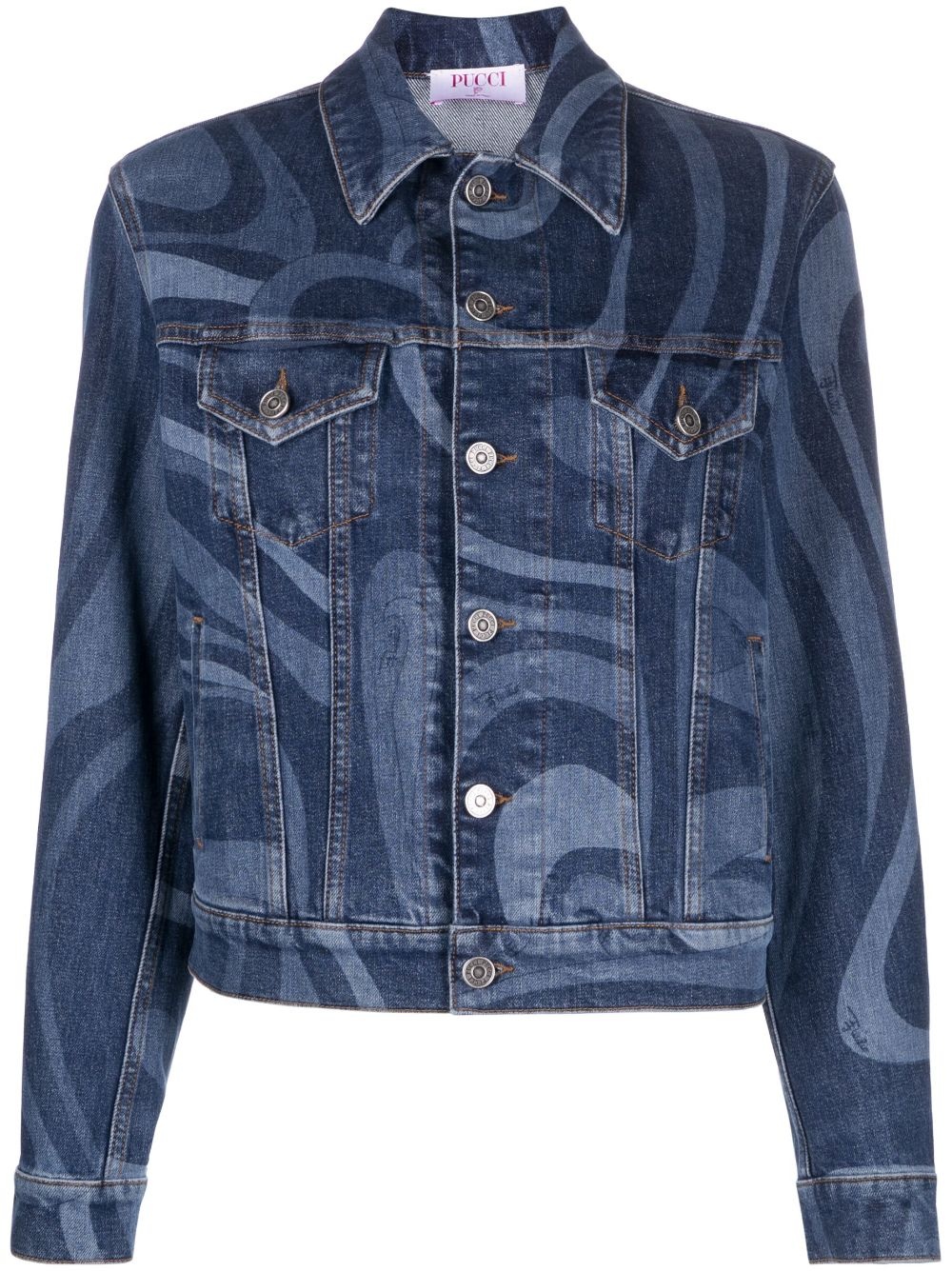 swirl-print denim jacket - 1