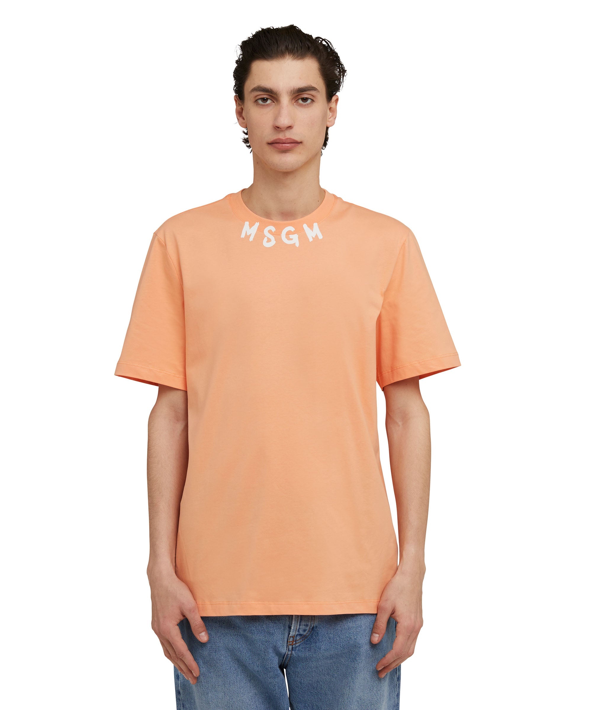 Cotton crewneck t-shirt with brushed MSGM logo at the neckline - 3