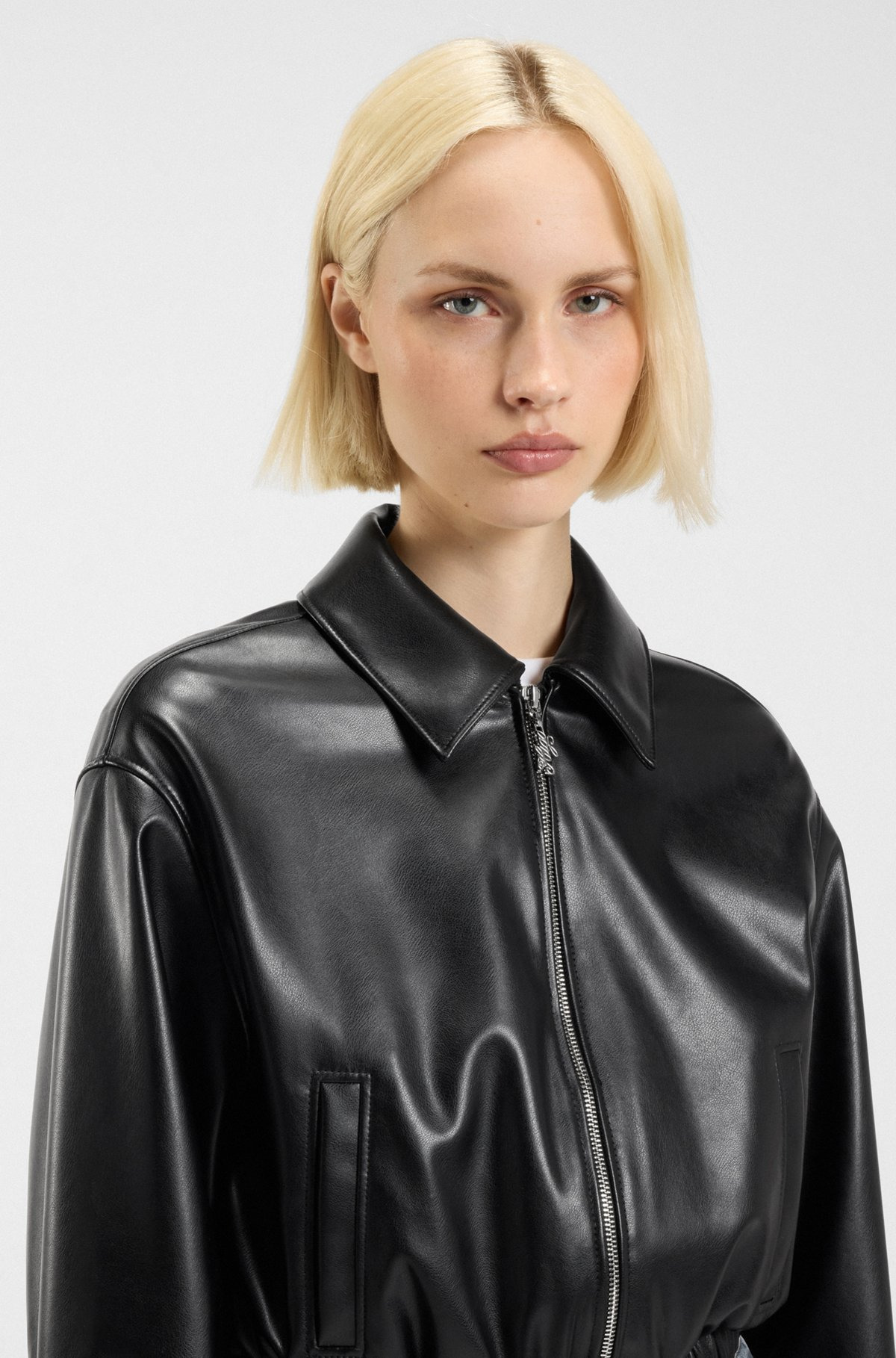 CROPPED JACKET IN FAUX LEATHER WITH EMBOSSED REAR LOGO - 5