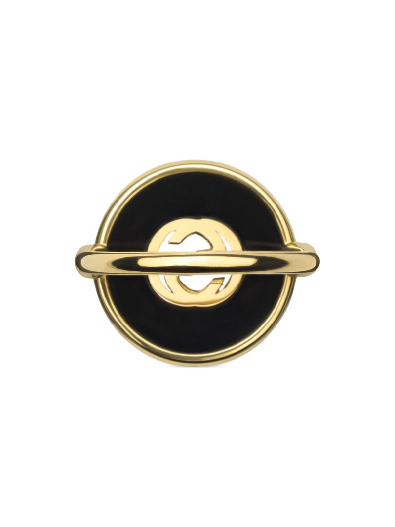 Men's Interlocking G 18K Yellow Gold, Black Onyx & 0.042 TCW Diamond Ring - Yellow Gold 4