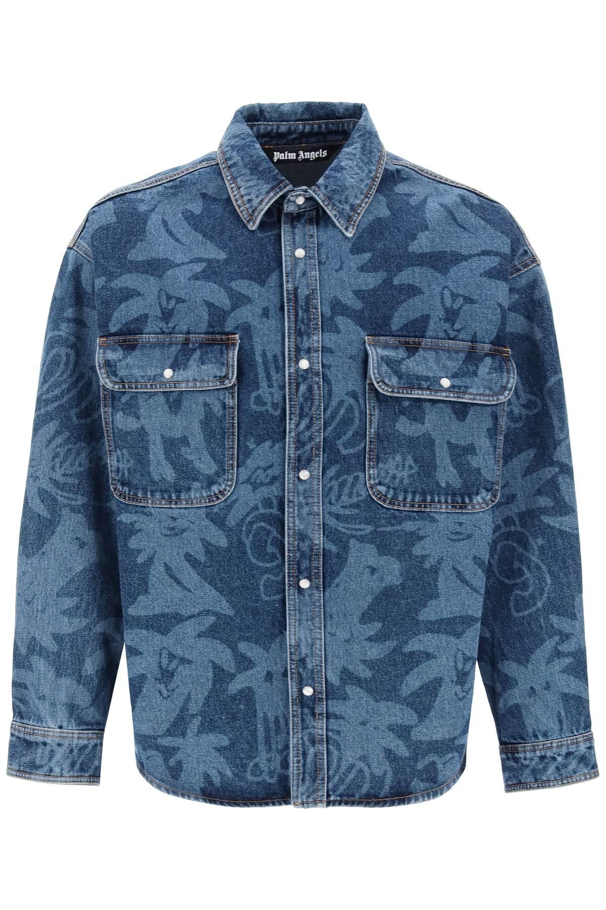 'PALMITY' OVERSHIRT IN DENIM WITH LASER PRINT ALL-OVER - 1