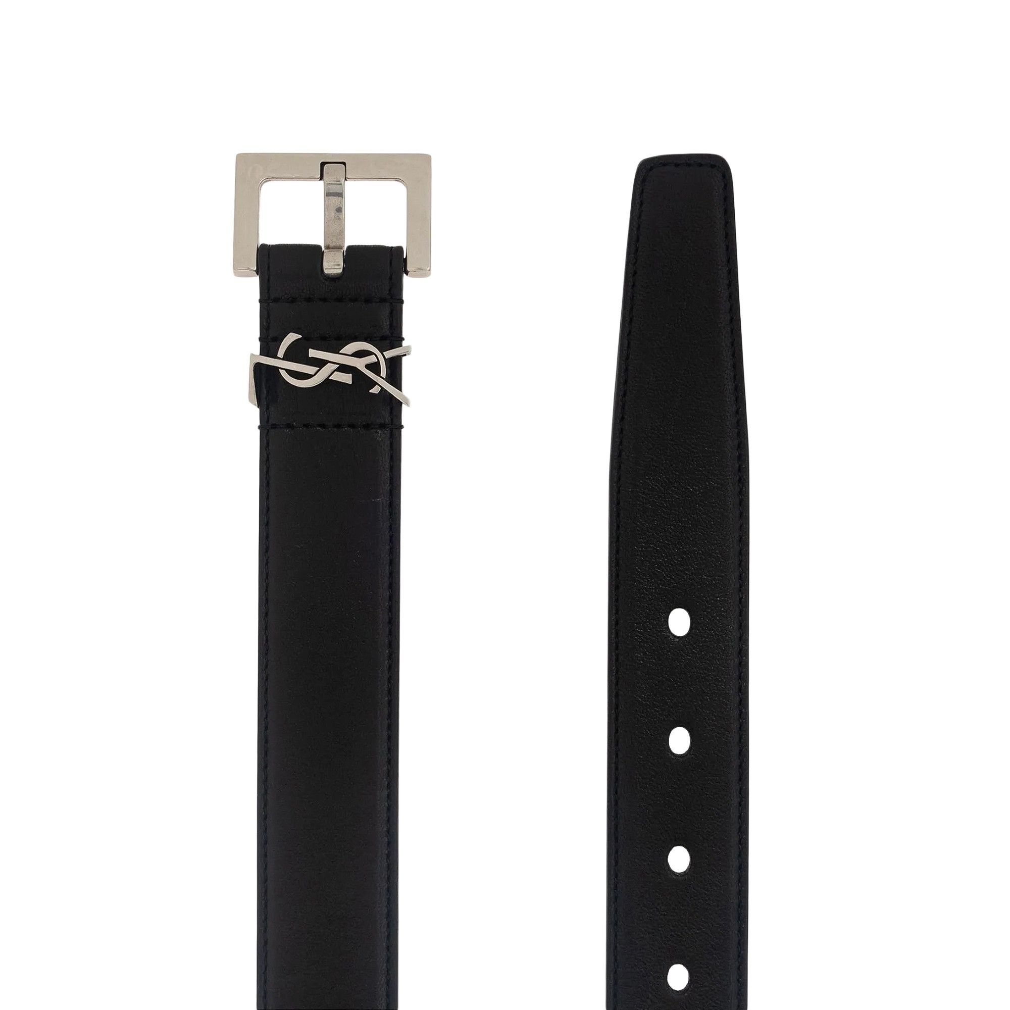Saint Laurent Cassandra Logo Buckle Leather Belt 'Black' - 3