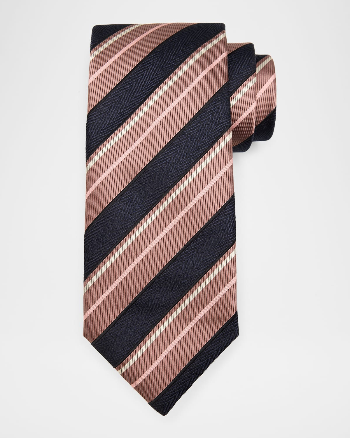Men's Silk and Cotton Regimental Stripe Tie - 1