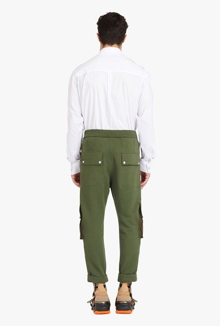 Wide-legged khaki jersey and nylon cargo sweatpants - 3