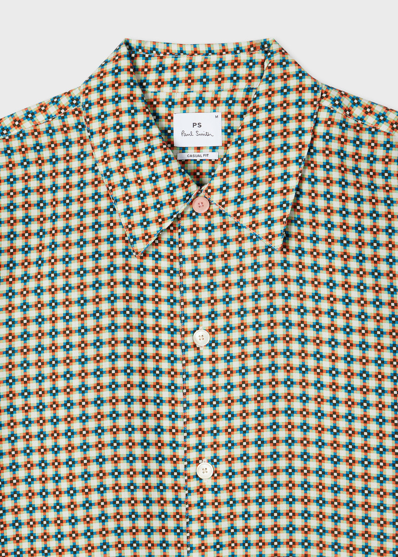 Paul Smith Ecru 'Geo Tile' Print Lyocell-Cotton Shirt outlook