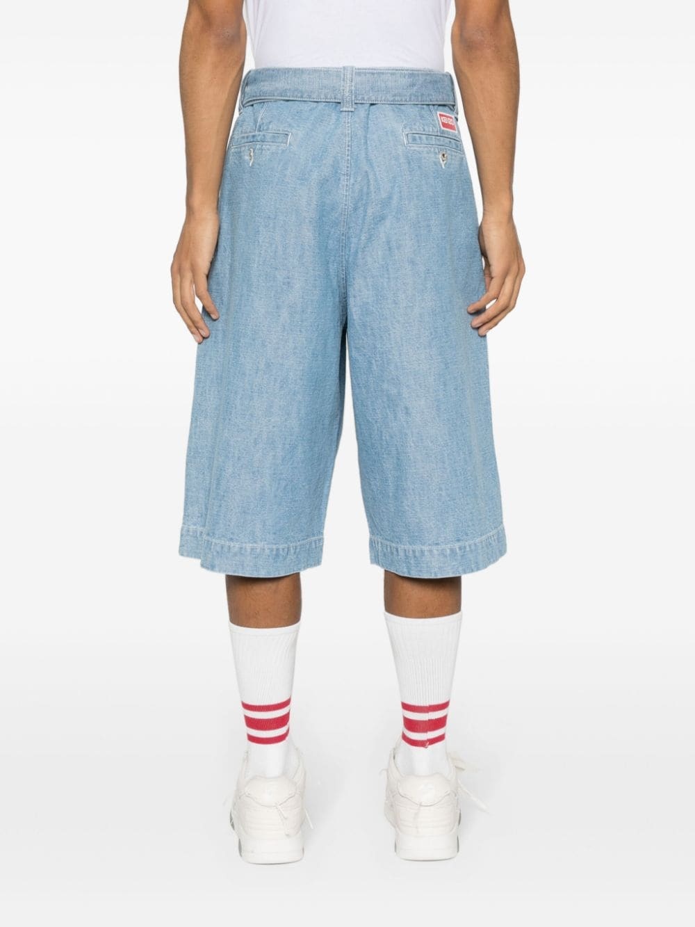 pleat-detail denim shorts - 4